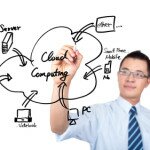 young businessman drawing a cloud computing Application diagram